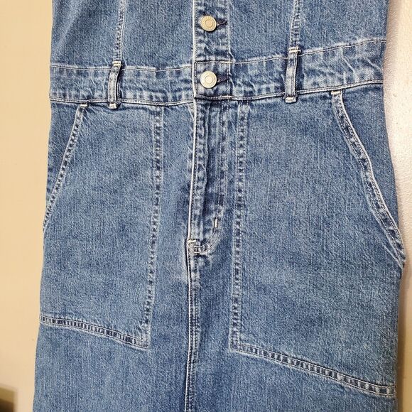 Gap Denim Dress Petite Size 4 Medium Blue Wash V-Neck Button Front Midi - Picture 6 of 12